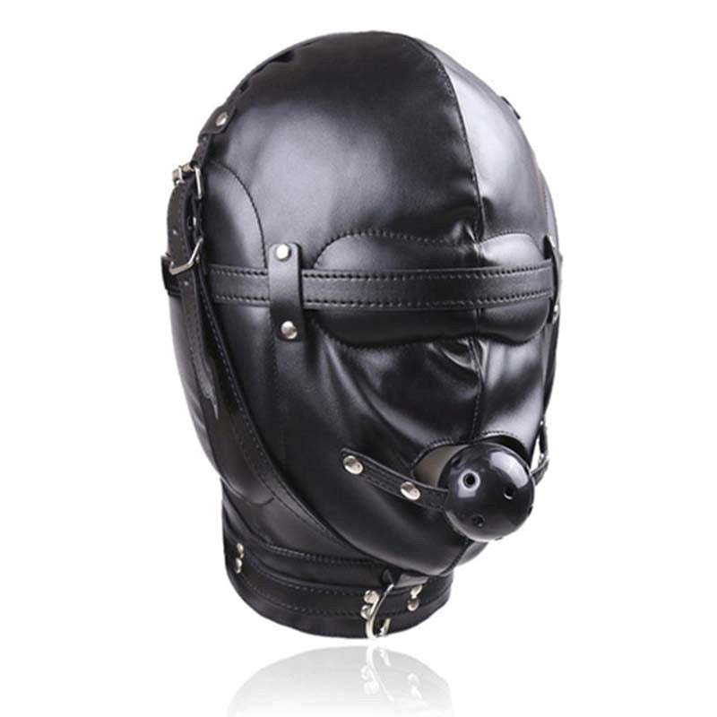 BDStyle BDSM Hood With Removable Ball Gag Faux Leather Bondage - Bondage Gags and Bits