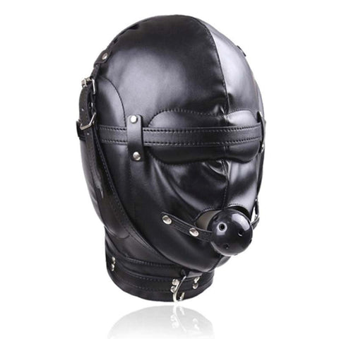 BDStyle BDSM Hood With Removable Ball Gag Faux Leather Bondage - Bondage Gags and Bits