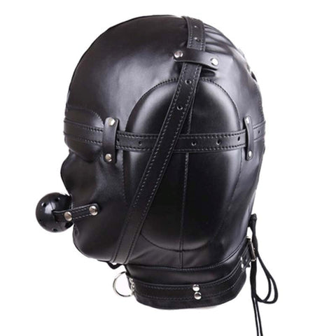BDStyle BDSM Hood With Removable Ball Gag Faux Leather Bondage - Bondage Gags and Bits