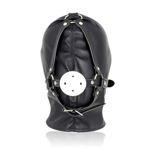 BDStyle Bondage Supplies Full Head Hood With Mouth Gag Leather - Bondage Gags and Bits