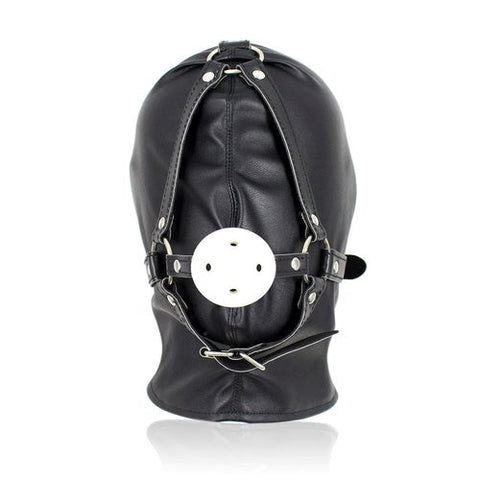 BDStyle Bondage Supplies Full Head Hood With Mouth Gag Leather - Bondage Gags and Bits