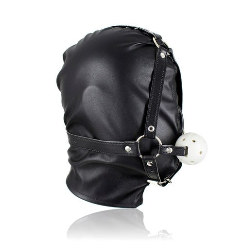 BDStyle Bondage Supplies Full Head Hood With Mouth Gag Leather - Bondage Gags and Bits