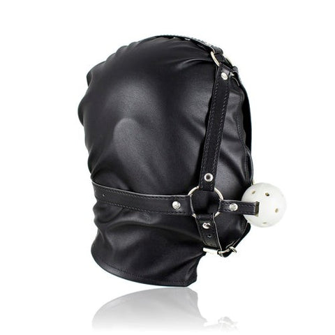 BDStyle Bondage Supplies Full Head Hood With Mouth Gag Leather - Bondage Gags and Bits
