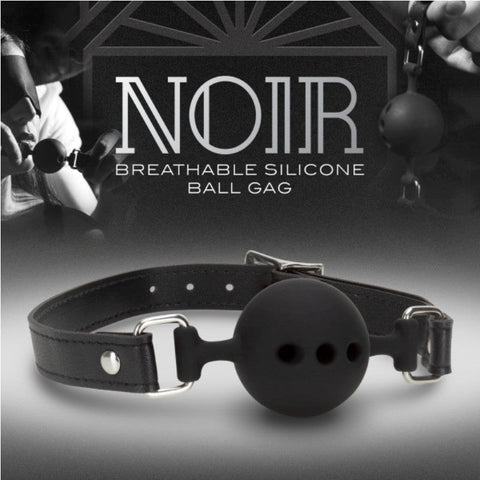 Noir Handmade Breathable Silicone Gag Black with Air Holes for Safe Play - Bondage Gags and Bits