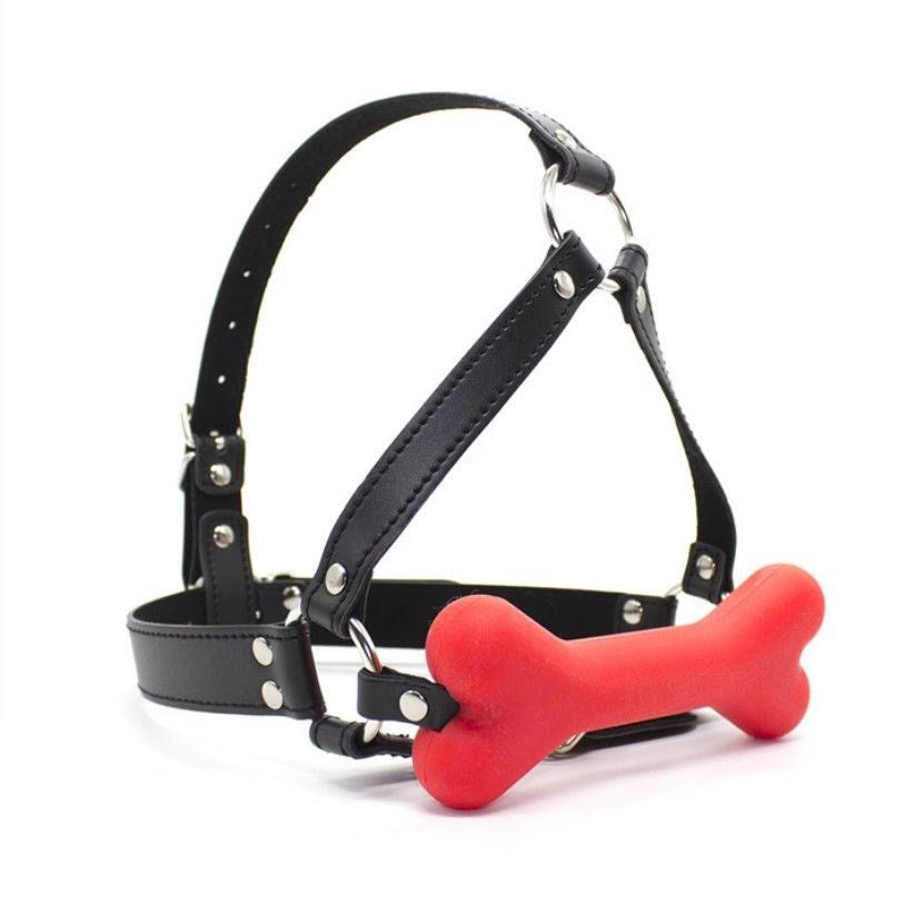 BDStyle Canine Silicone Bone Gag with Head Harness Adjustable Pet Play - Bondage Gags and Bits