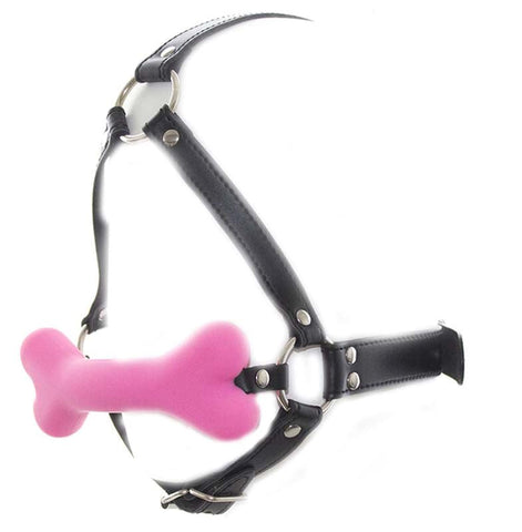 BDStyle Canine Silicone Bone Gag with Head Harness Adjustable Pet Play - Bondage Gags and Bits