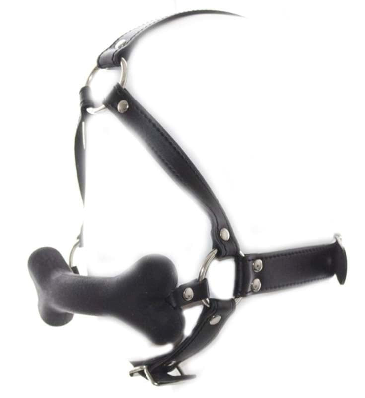 BDStyle Canine Silicone Bone Gag with Head Harness Adjustable Pet Play - Bondage Gags and Bits