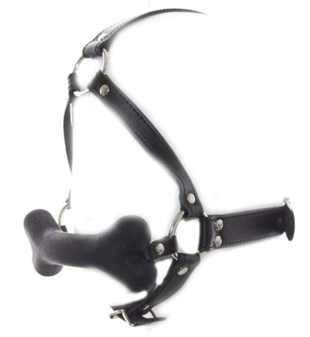BDStyle Canine Silicone Bone Gag with Head Harness Adjustable Pet Play - Bondage Gags and Bits