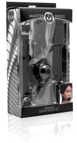 XR Brands Devour Locking Feeding Gag with Hollow Funnel Design - Bondage Gags and Bits