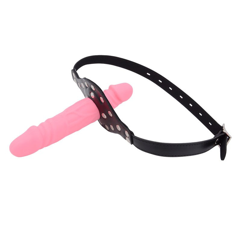 BDStyle Double Cock Dildo Penis Mouth Gag Red/Pink Dual Penetration - Bondage Gags and Bits