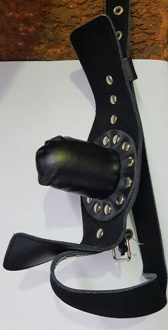 Hells Couture FetishFashion Leather Studded Insertable Gag Black BDSM Gag - Bondage Gags and Bits