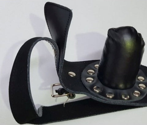 Hells Couture FetishFashion Leather Studded Insertable Gag Black BDSM Gag - Bondage Gags and Bits