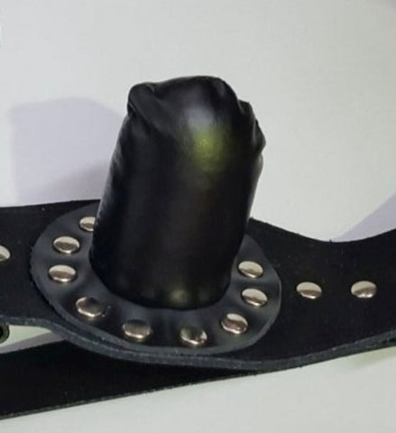 Hells Couture FetishFashion Leather Studded Insertable Gag Black BDSM Gag - Bondage Gags and Bits