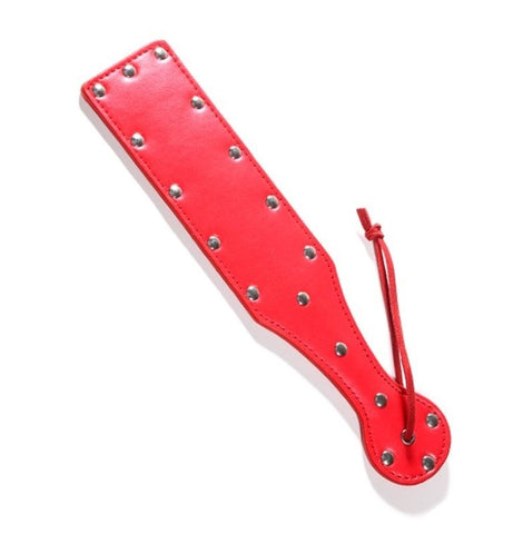 Hells Couture FetishFoundry Bondage Paddle Red Leather with Studs Premium Impact Play - Paddles And Slappers