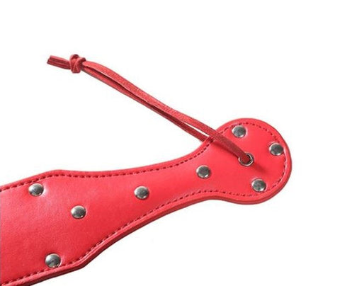 Hells Couture FetishFoundry Bondage Paddle Red Leather with Studs Premium Impact Play - Paddles And Slappers