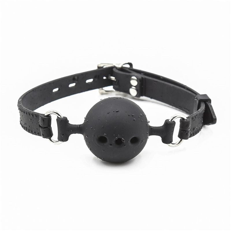 BDStyle Full Silicone Breathable Ball Gag Black BDSM Restraint - Bondage Gags and Bits