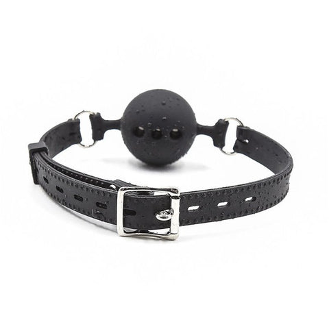 BDStyle Full Silicone Breathable Ball Gag Black BDSM Restraint - Bondage Gags and Bits