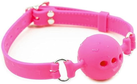 BDStyle Full Silicone Breathable Ball Gag Pink with Adjustable Strap - Bondage Gags and Bits