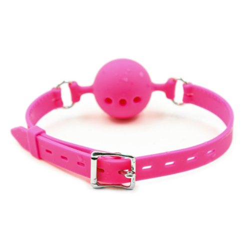 BDStyle Full Silicone Breathable Ball Gag Pink with Adjustable Strap - Bondage Gags and Bits