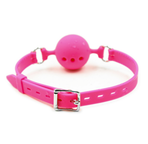 BDStyle Full Silicone Breathable Ball Gag Pink with Adjustable Strap - Bondage Gags and Bits