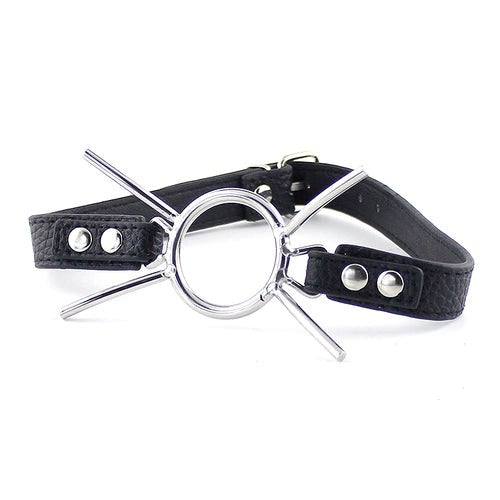BDStyle Grained Leather Spider Mouth Gag with Steel Ring for BDSM Control - Bondage Gags and Bits