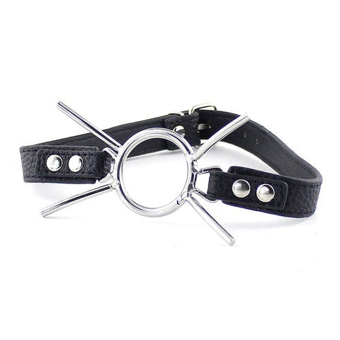 BDStyle Grained Leather Spider Mouth Gag with Steel Ring for BDSM Control - Bondage Gags and Bits