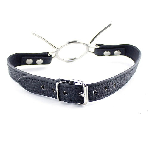 BDStyle Grained Leather Spider Mouth Gag with Steel Ring for BDSM Control - Bondage Gags and Bits