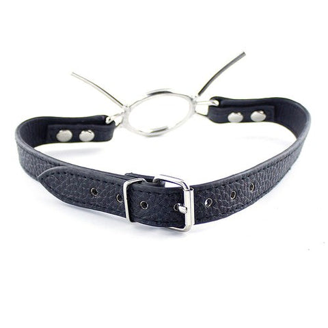 BDStyle Grained Leather Spider Mouth Gag with Steel Ring for BDSM Control - Bondage Gags and Bits
