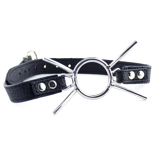 BDStyle Grained Leather Spider Mouth Gag with Steel Ring for BDSM Control - Bondage Gags and Bits
