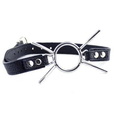 BDStyle Grained Leather Spider Mouth Gag with Steel Ring for BDSM Control - Bondage Gags and Bits