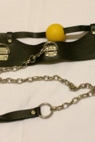 Hells Couture KinkSociety Ball Gag & Leather Lead with Metal Buckle - Bondage Gags and Bits