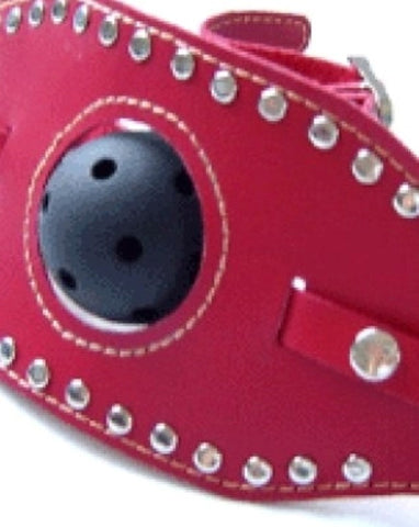 Hells Couture Kinky Leather Ball Gag Red Leather BDSM Restraint - Bondage Gags and Bits