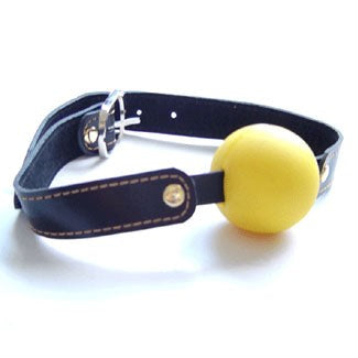 BDStyle Laura Goodwin Gag with Yellow Ball Light Leather Harness - Bondage Gags and Bits