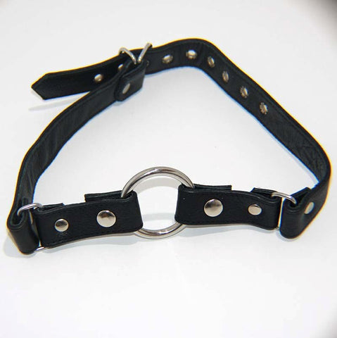 Hells Couture Leather Gag With Removable Metal O Ring BDSM Restraint - Bondage Gags and Bits