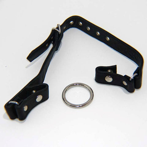 Hells Couture Leather Gag With Removable Metal O Ring BDSM Restraint - Bondage Gags and Bits