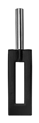 Shots Toys Leather Gap Paddle Black Premium Metal Grip Impact Play - Paddles And Slappers