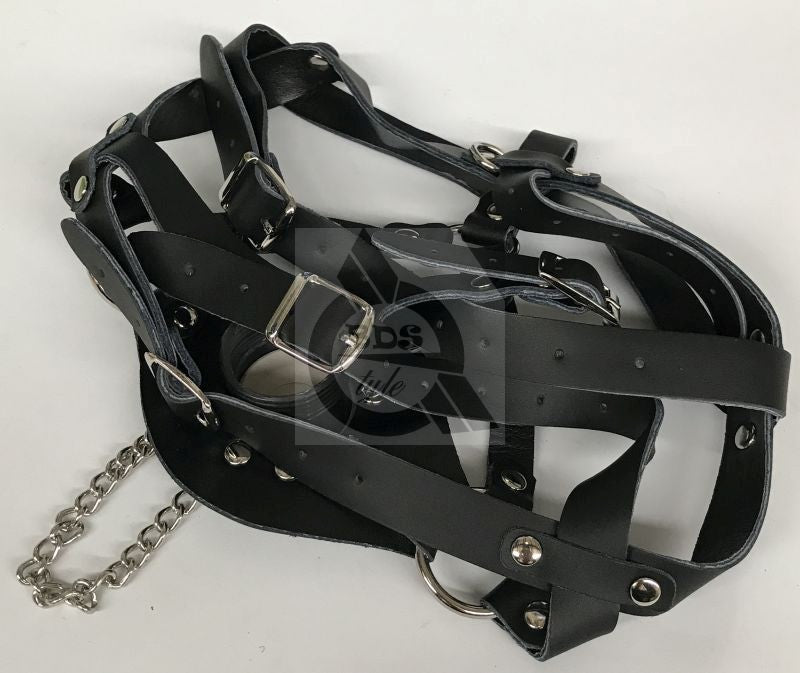 Leather Head Harness Gag with Stopper - Bondage Gags and Bits