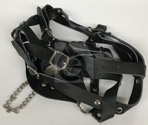 Leather Head Harness Gag with Stopper - Bondage Gags and Bits