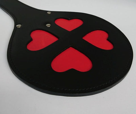 Hells Couture Leather Spanking Paddle with Red Hearts Impact Play - Paddles And Slappers