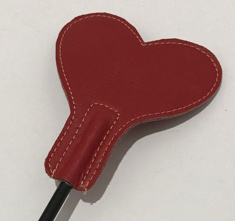 Hells Couture LicksandLashes Leather Crop With Heart Shaped Paddle Red Leather - Paddles And Slappers
