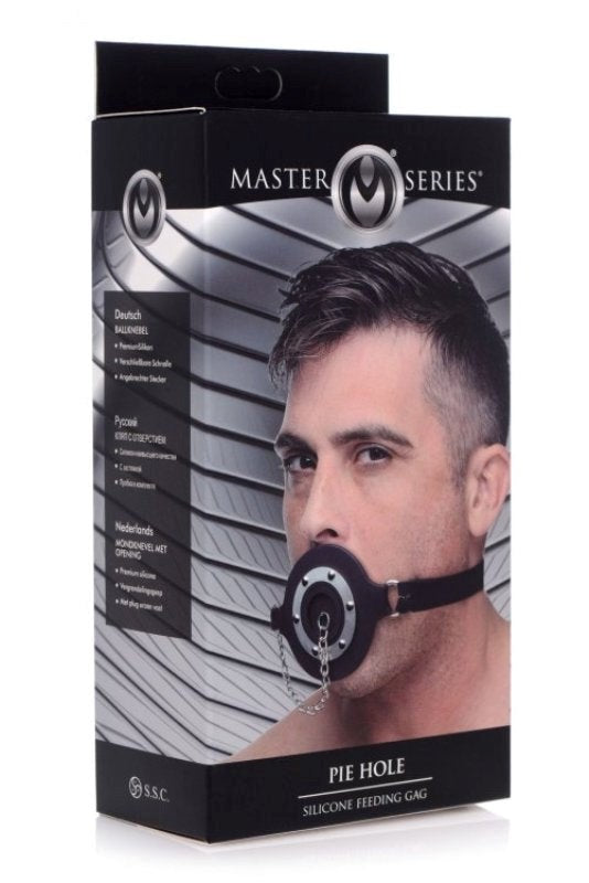 XR Brands Master Series Pie Hole Silicone Feeding Gag with Removable Plug - - Bondage Gags and Bits