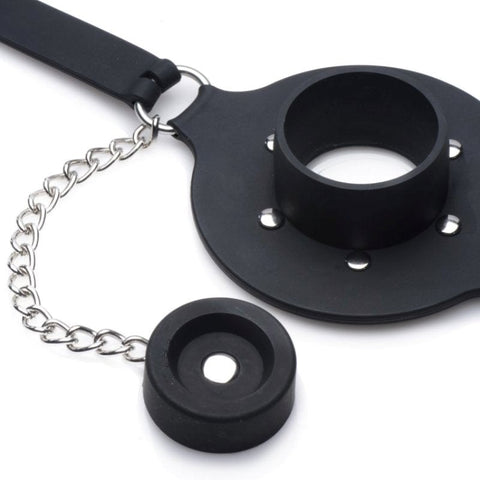 XR Brands Master Series Pie Hole Silicone Feeding Gag with Removable Plug - Bondage Gags and Bits