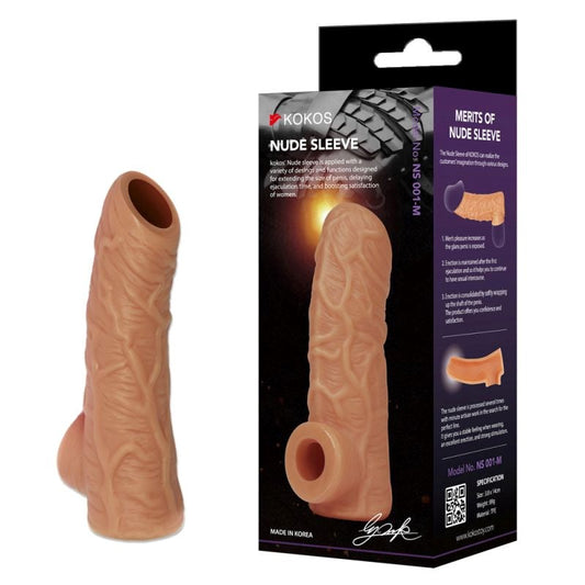 Kokos Nude Realistic Male Penis Extender Sleeve 1 with Textured Surface - - Penis Sleeves and Extenders