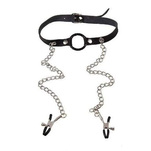 BDStyle O Ring Gag with Nipple Clamps Light Dual Bondage Restraint - Bondage Gags and Bits