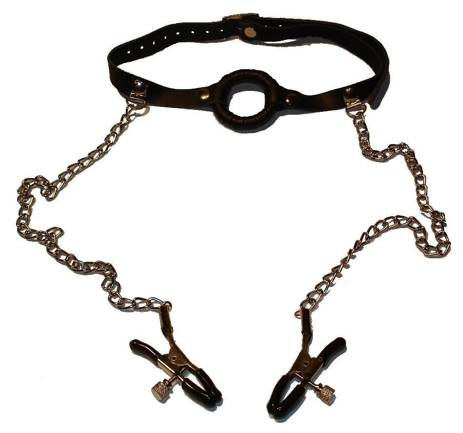 BDStyle O Ring Gag with Nipple Clamps Light Dual Bondage Restraint - Bondage Gags and Bits
