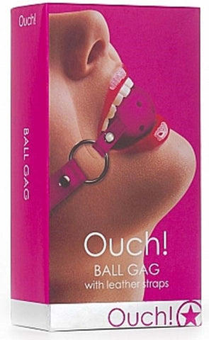 Shots Toys Ouch Gag Ball Quality Leather BDSM Restraint - Bondage Gags and Bits