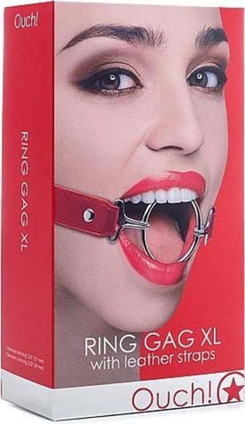 Shots Toys Ouch Ring Gag XL Pink Leather BDSM Bondage Gag - Bondage Gags and Bits