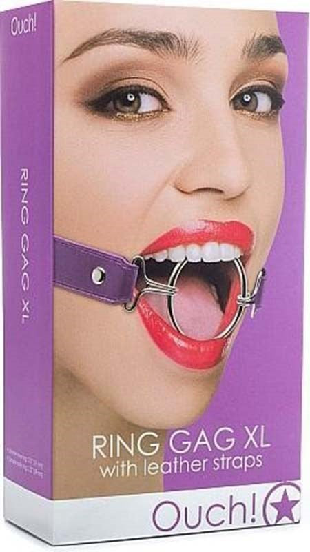 Shots Toys Ouch Ring Gag XL Pink Leather BDSM Bondage Gag - - Bondage Gags and Bits