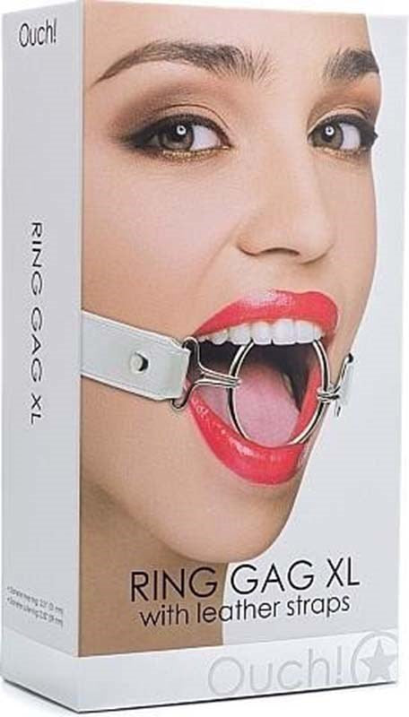 Shots Toys Ouch Ring Gag XL Pink Leather BDSM Bondage Gag - - Bondage Gags and Bits