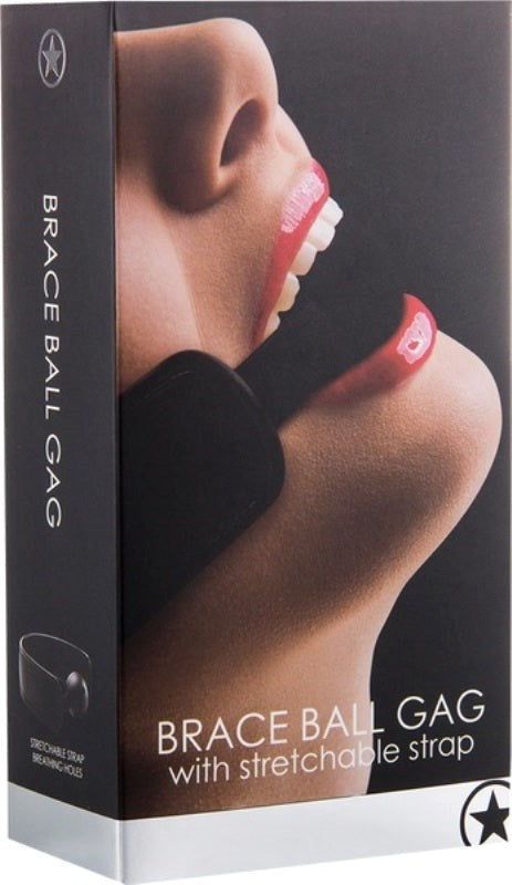 Shots Toys Ouch! Brace Ball Gag Black Leather Neck Brace BDSM Restraint - - Bondage Gags and Bits